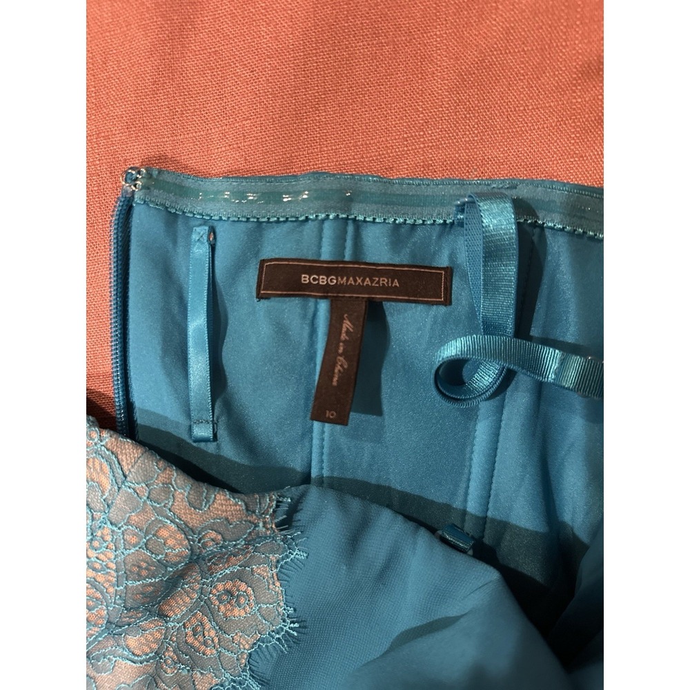 BCBGMAXAZRIA Teal Lace Pleated Bodice Maxi Dress Size 10 - Picture 4 of 5